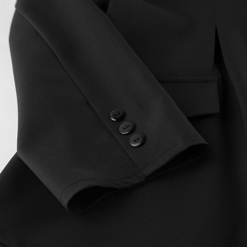 Vintage Black Narrow Cut Waist Fitted Blazer For Women Commute Office Outerwear