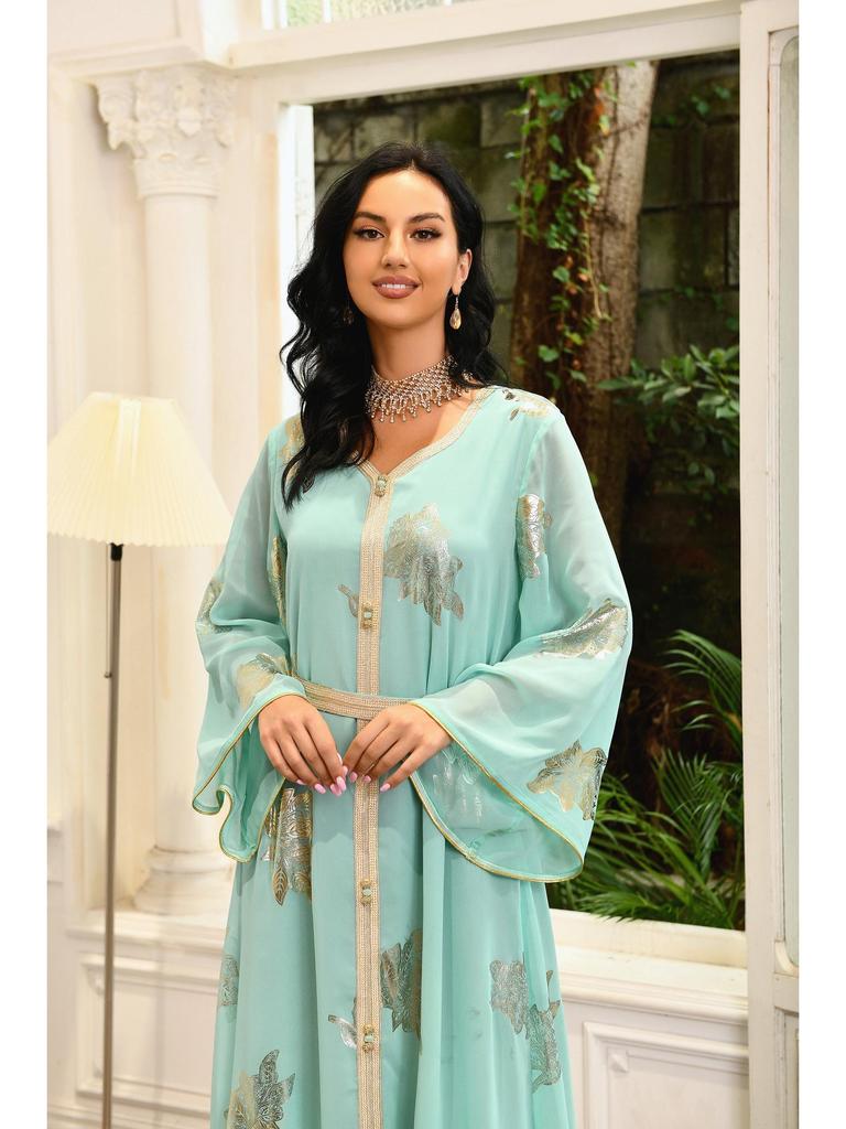 AB213 Gold Stamping Chiffon Plus Size Muslim Long Dress