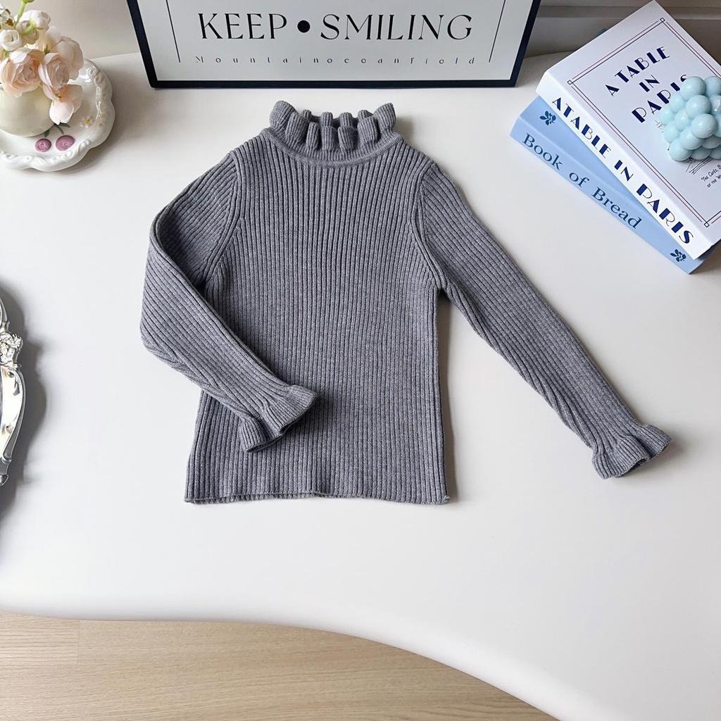 Girls' Lace Collar Knitted Sweater - Winter Long Sleeve Top