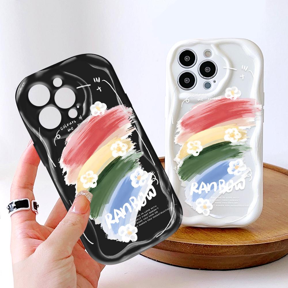 Cartoon Pattern Cream Texture Casing Wavy Edge Soft Silicone Cover Phone Case for IPhone Samsung Huawei Honor Xiaomi Redmi Infinix Tecno