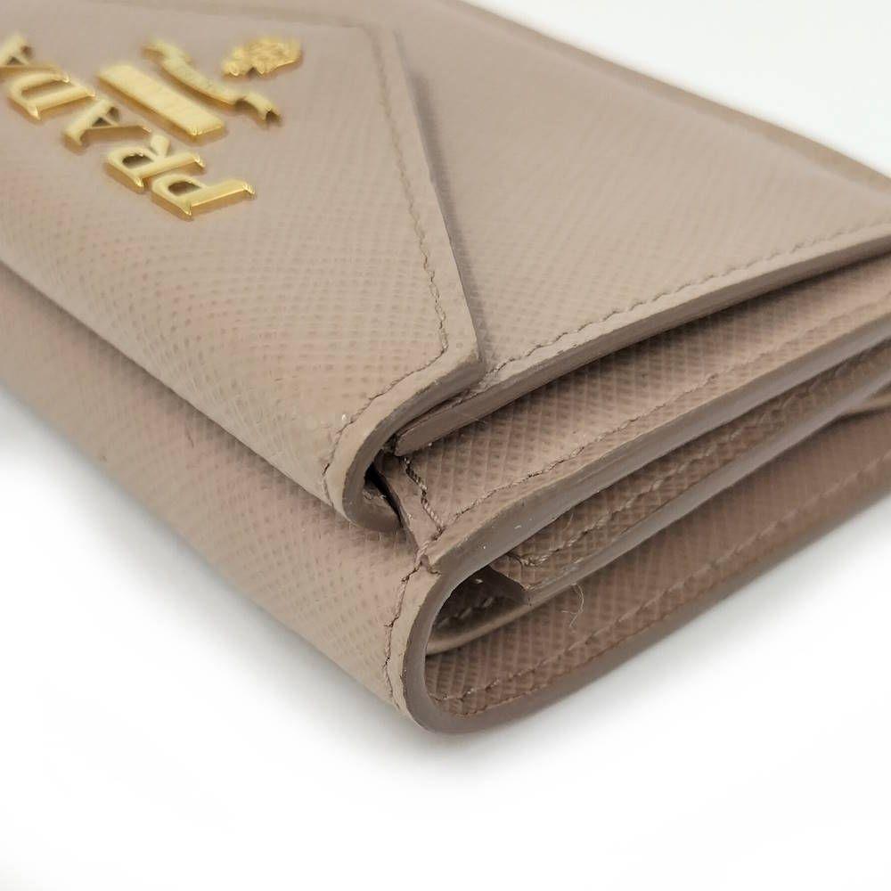 Used PRADA Tri-fold Wallet Saffiano Pink Beige 1MH021