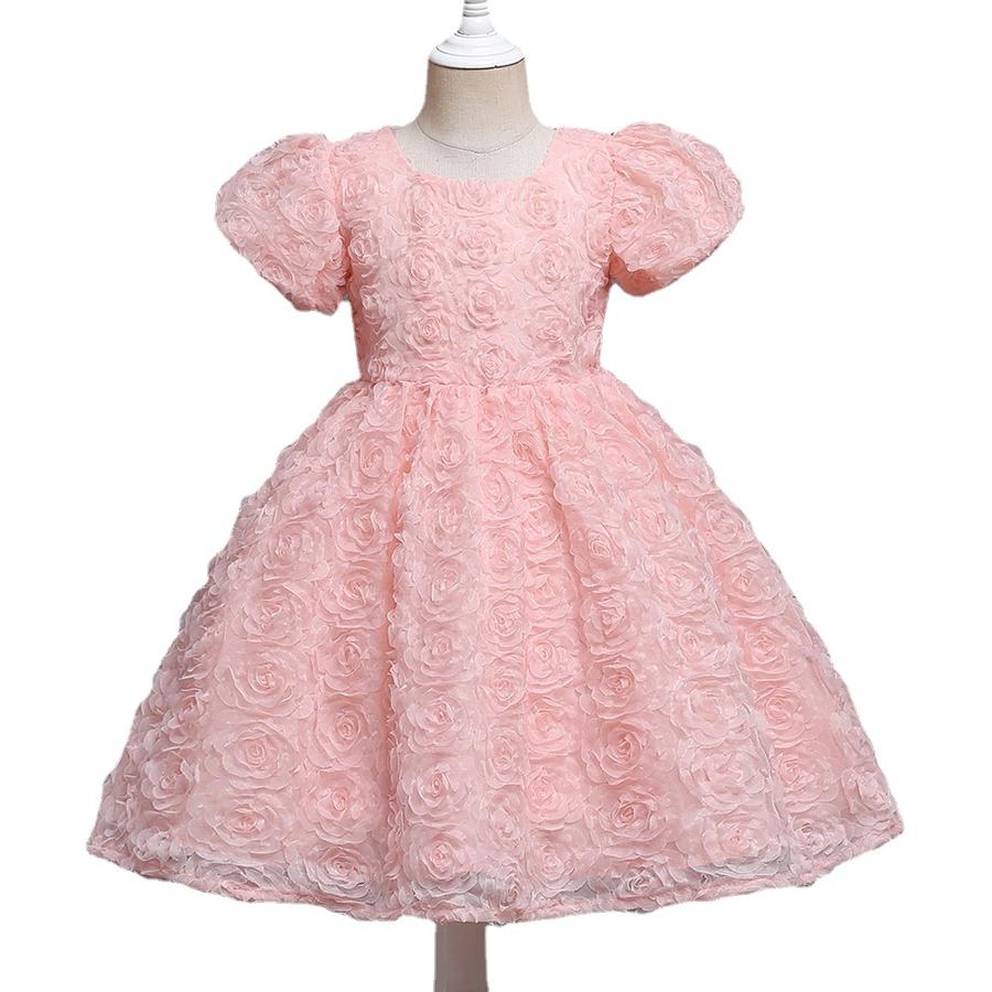 Robe de bal pour fille Robe de princesse Robe à volants avec broderie de roses 3D pour enfants pour cérémonie, anniversaire et demoiselles d'honneur