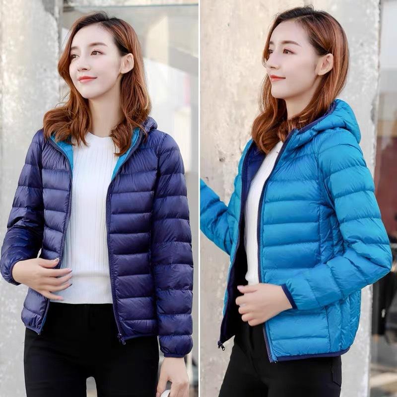 Autumn and winter new light down jacket women's hooded double-sided wear on both sides short thin lightweight coat tide
