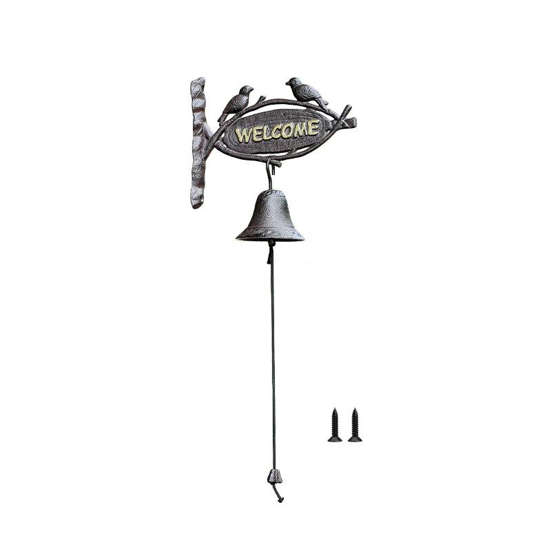 WTEMPO Retro Iron WELCOME Couple Birds Bell Vintage Hanging Hand-cranked Bell Bar Villa Garden Cafe and Farm Bell