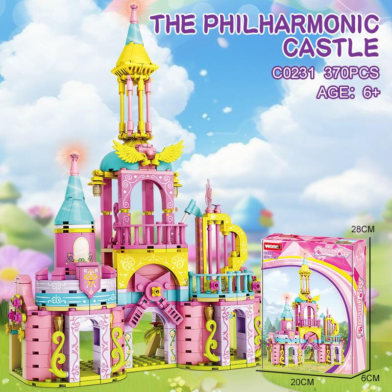 

Девочка Собрала Конструктор Замок Принцессы Мечты Мелкие Детали Подарок на День Святого Валентина Рождество