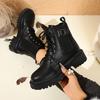 Fashion Fashion Buckle Platform Ankle Boots for Women Black Lace Up Thick Sole Motorcycle Boots Woman Plus Size Pu Leather Booties Mujer