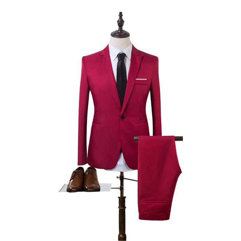 Traje de Dos Piezas de Moda para Hombre Negocios Estilo Coreano Traje Ajustado