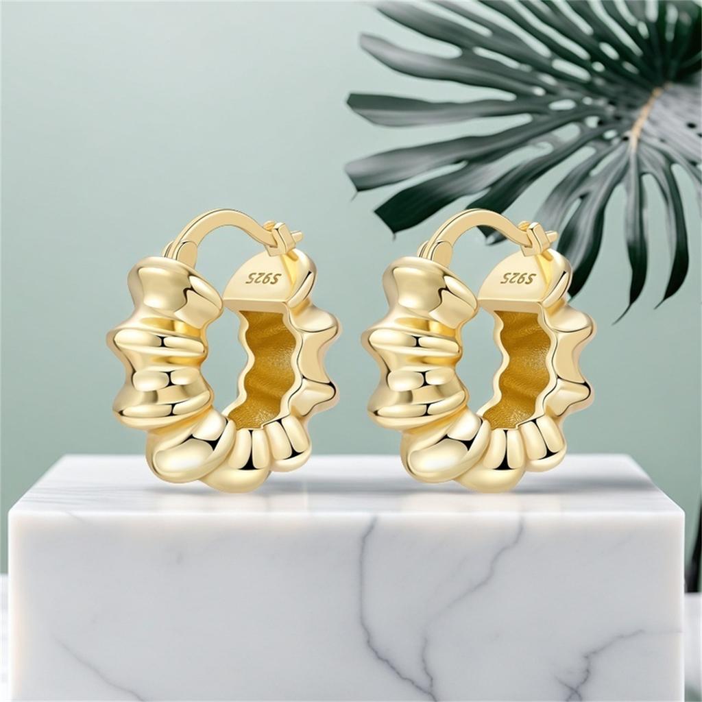 925 Golden French Style Organ Earrings Women Hoop Earring Anniversary Jewelry Trendy Gifts