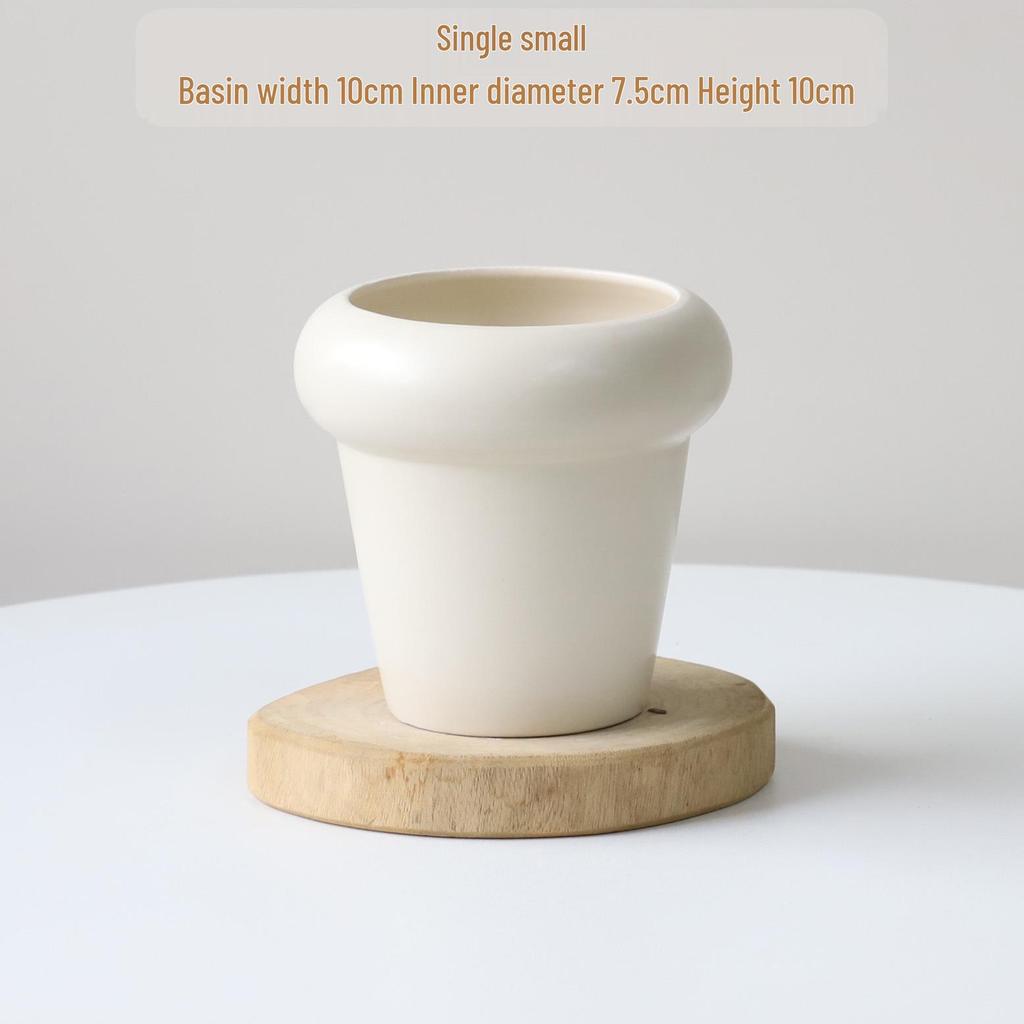 Cream Yellow Ceramic Flower Pot - INS Style, Light Luxury Succulent Phalaenopsis Planter, 2.5 Cups