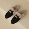 Fashion 2025 Winter Sheep Suede Women Shoes Rabbit Hair Mules Shoes for Women Round Toe Low Heel Slippers Chunky Heel Cover Toe Slippers