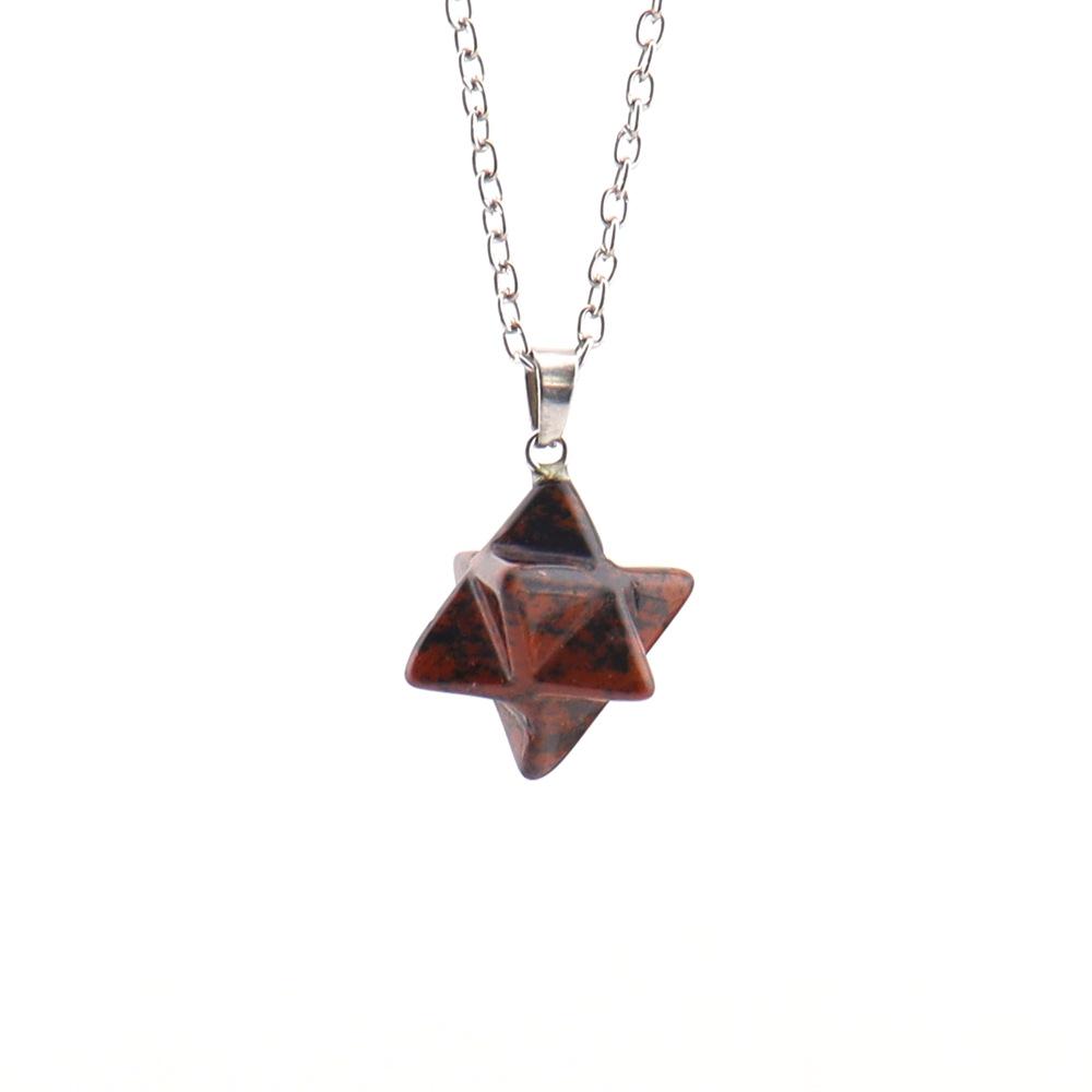 Large Natural Stone Pendant: 24mm Amethyst Rose Quartz Kabbalah Star Necklace