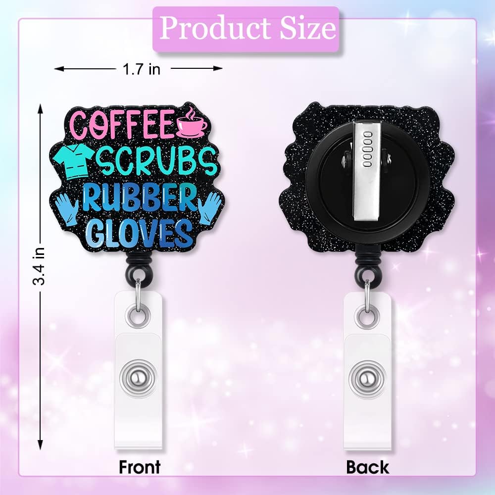 ERHACHAIJIA Coffee Scrubs Rubber Gloves Funny Retractable Badge Reel Gift for Nurse Doctor Medical Assistant Nursing Student (Black)