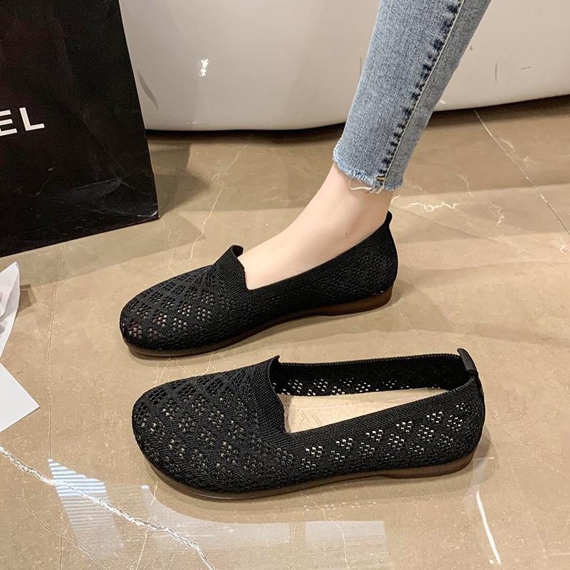 

Summer new women s simple flat-bottom knitted breathable soft-sided shoes soft-soled fly-woven one-pedal single shoes 36 чёрный