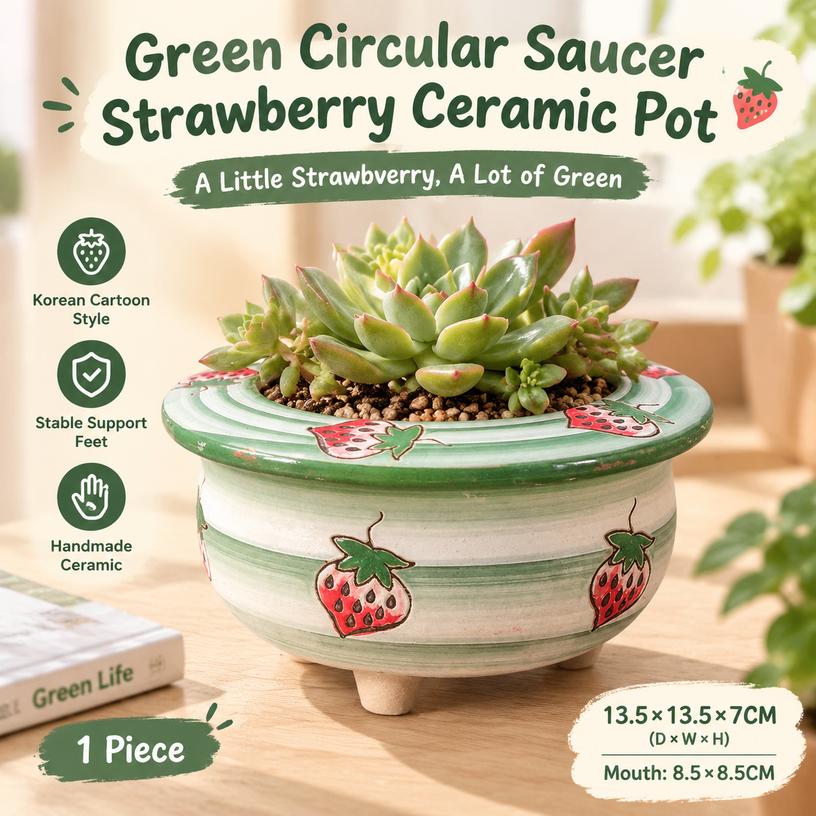 Korean Style Hand-Painted Strawberry Ceramic Flower Pot