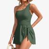 Charmleaks One Shoulder One Piece Swimsuit Women Tummy Control Bathing Suit with Skirt Tie Knot Cute Scalloped Swimdress