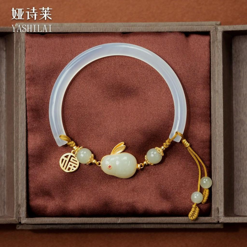 Money Rabbit Like Brocade Imitation Jade Bracelet Female Summer Versatile Student Bracelet Imitation Jade Rabbit Valentine's Day Gift GirlBracelet