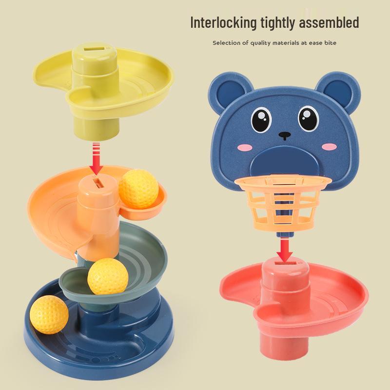 Children's Cartoon Basketball Stacking Toy: Rotating Fun Slide for Parent-Child Interaction
