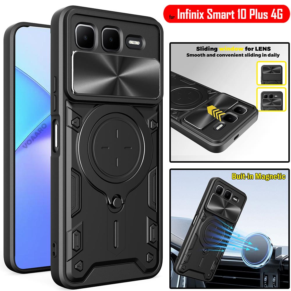 Slide Lens Armor Funda for Infinix Smart 10 Plus 4G Case for Infinix Smart 10 Plus 4G Case Magnetic Ring Stand Holder Cover Capa