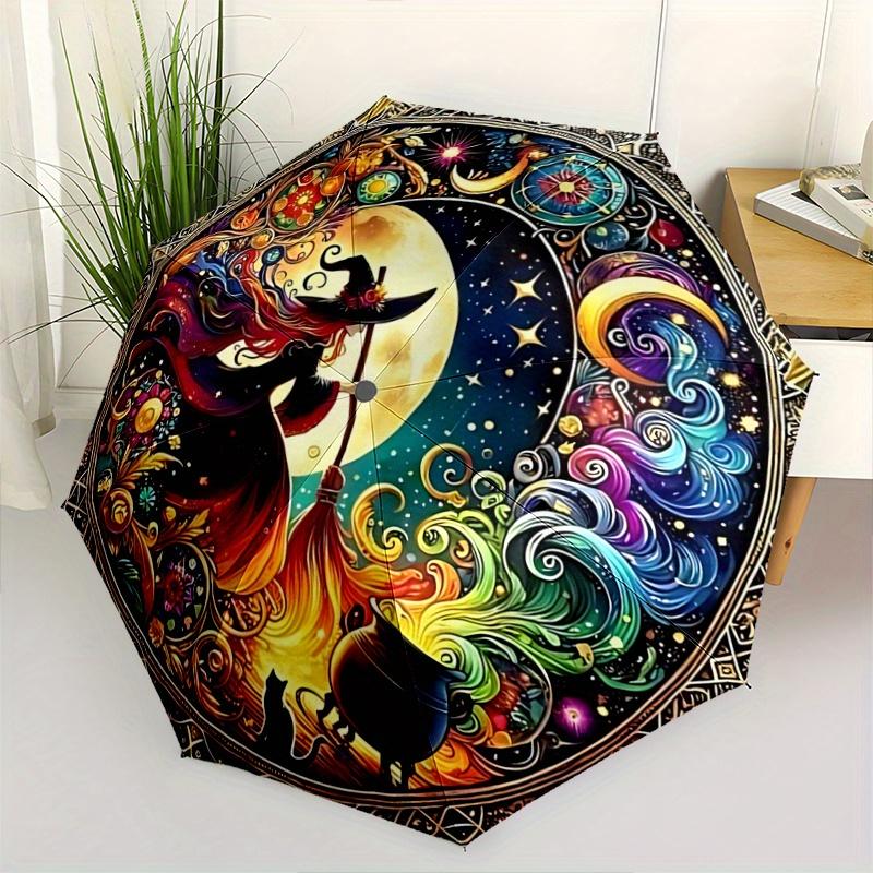 

1pc Creative Moon Witch Durable Cartoon Folding Umbrella, Portable 3-Fold Compact Umbrella for Men and Women, Suitable for Travel or Daily Use.U0
