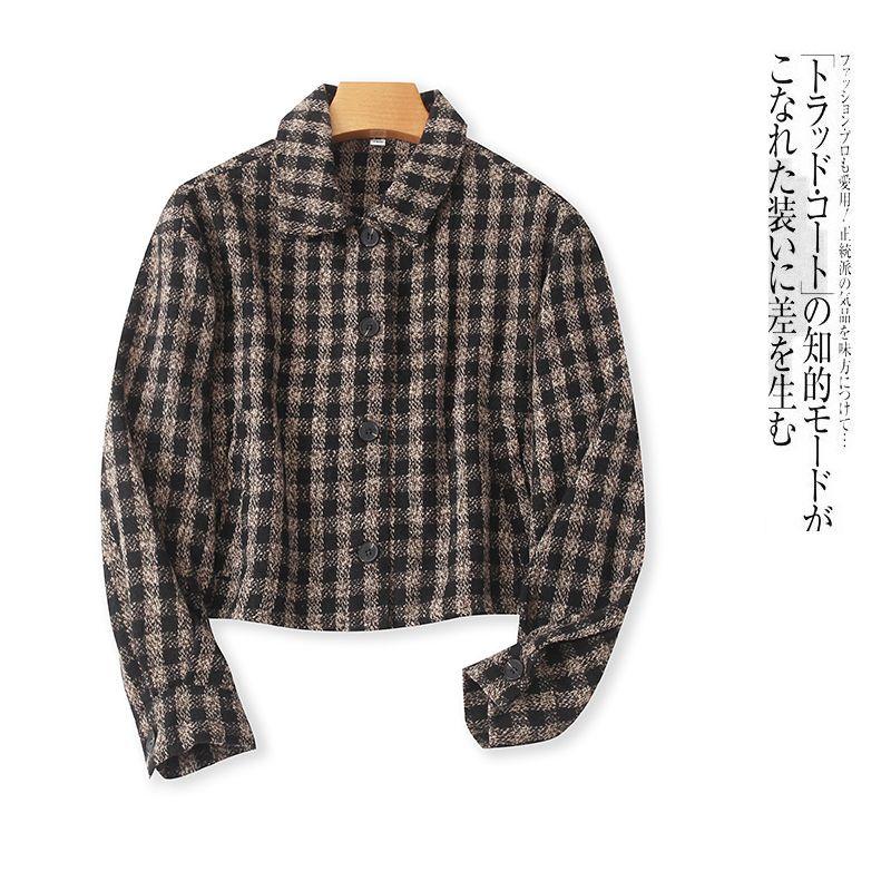 

Short Gingham Outwear Autumn New Foreign Trade Women s Clothing Fashion Polo Collar Single-Breasted Long Sleeve Brushed Outwear 26237 Khaig C- 3-8-5 L
