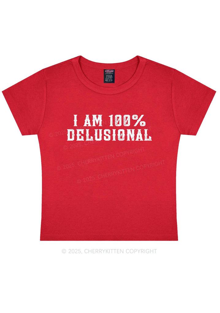 I Am% Delusional YK Baby Tee Cherrykitten Printed T-Shirt Short Sleeve Top