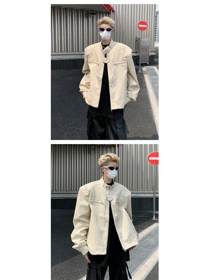Men's Trendy Stand Collar Leather Jacket - High-End Feel, Loose Fit, Solid Color, Padded, Casual & Versatile