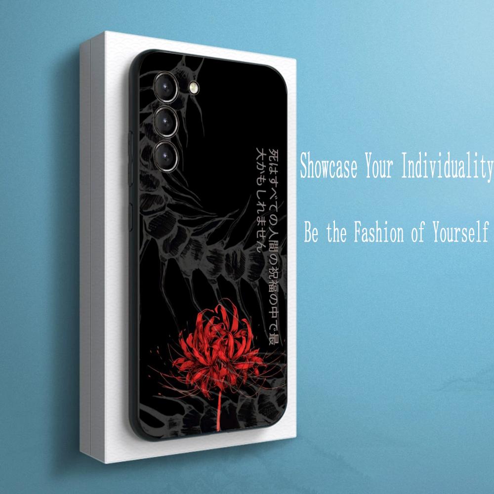 Japan art red spider lily pattern Phone Case For Samsung Galaxy S26 S25 S24 S23 S22 S21 Plus Ultra Note20 Soft Black