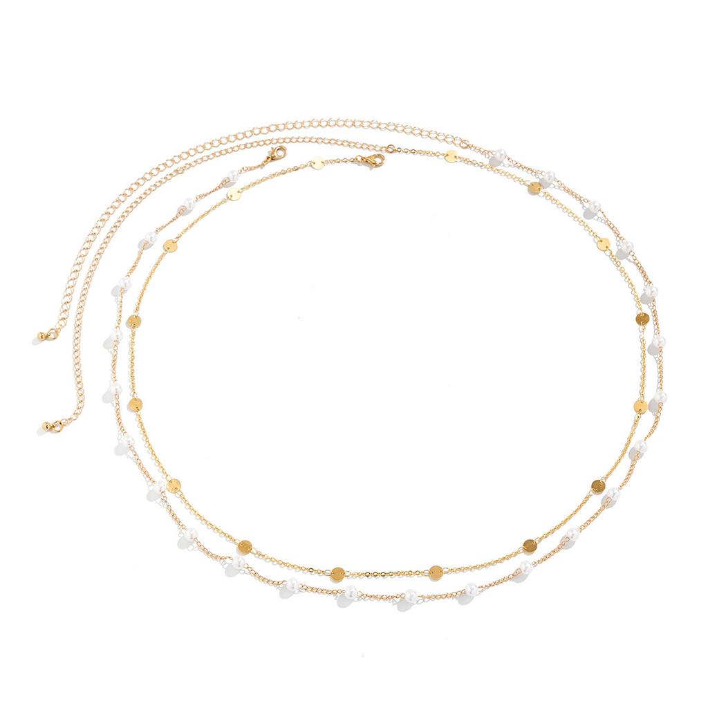 Sexy Beach Geometric Sequins Double Waist Chain Waist Chain Simple Imitation Pearl Chain Body Chain
