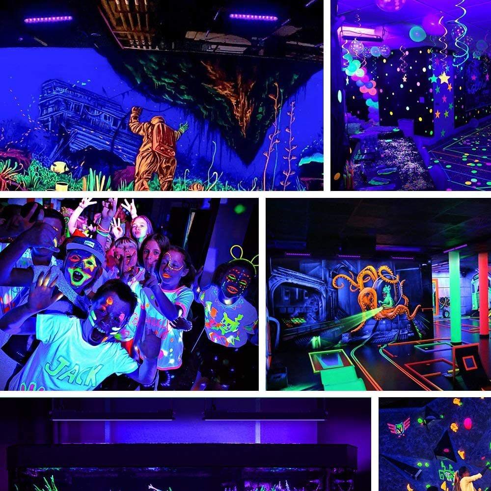 96W/48W/24W Fluorescent Black UV Light Party Bar Glow In Dark Party Supplies for Christmas Blacklit Party Stage Light Xmas Party