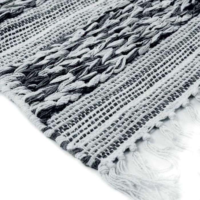 Tapis salon en coton bande relief blanc-noir 190x290