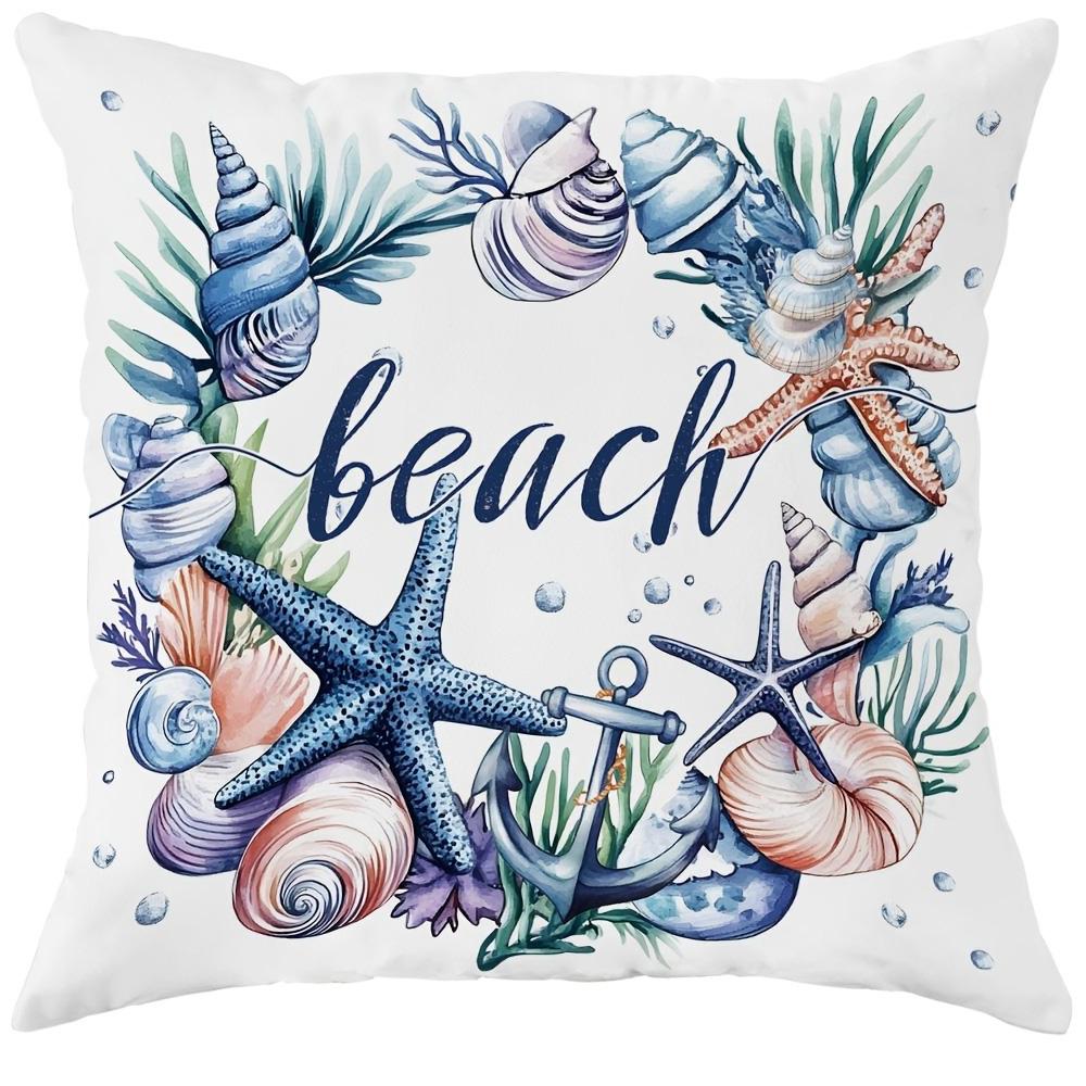 Beach - Inspired Nautical Pillow Cover: Seashells, Anchors and Coastal Quotes, Sofa Cushion Cover, Bedroom Room Decor