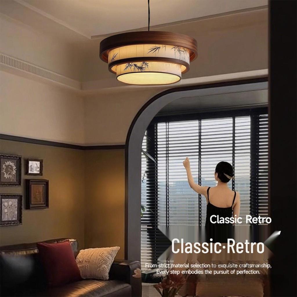 Walnut Bamboo Leaf Landscape Chandelier - Eye-Protecting Ceiling Light for Living Rooms, Bedrooms, and Tea Rooms