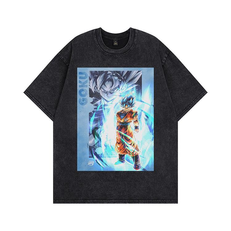 Summer New American Washing Water Short Sleeves Old High Street Style T-shirt Heavy Loose Couple Tide Men and Women Same Style