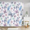 1pc Blue Pink Butterfly & Floral Watercolor Shower Curtain - Soft Pastel Design, Elegant Bathroom Decor for Bathtub