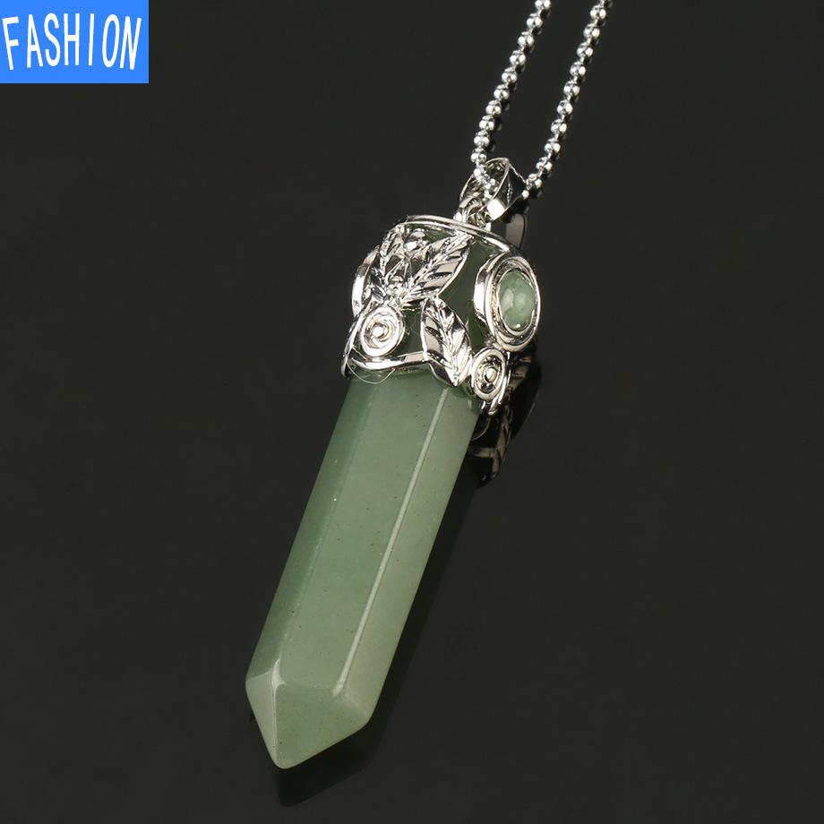 European And American Creative Multicolor Large Hexagonal Crystal Pendant Women'S Jewelry Versatile Natural Stone Necklace