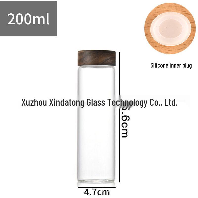 Acacia Wood Lid Borosilicate Glass Canister for Tea, Agarwood Bracelet Display, or Medicine Powder Storage.