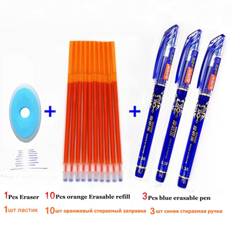 14Pcs/ Lot Erasable Refill Rod Washable Handle Erasable Ballpoint Pen 0.38mm Blue Black Ink School Office Writing Stationery