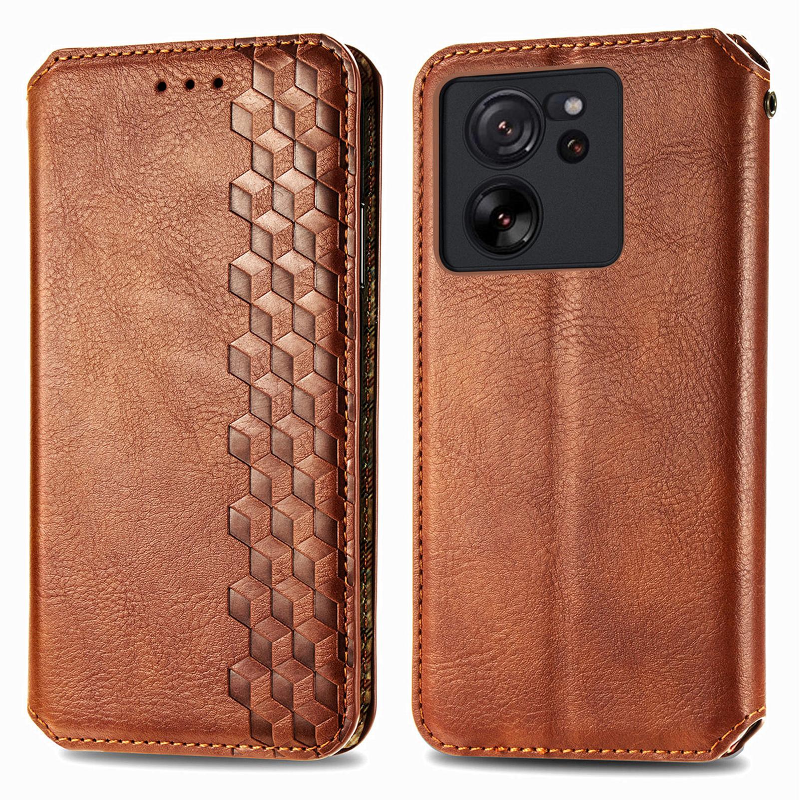 

Для Xiaomi 13T/13T Pro/Redmi K60 Ultra Чехол из ПУ кожи с ромбовидным тиснением Кошелек-подставка Чехол для телефона Brown