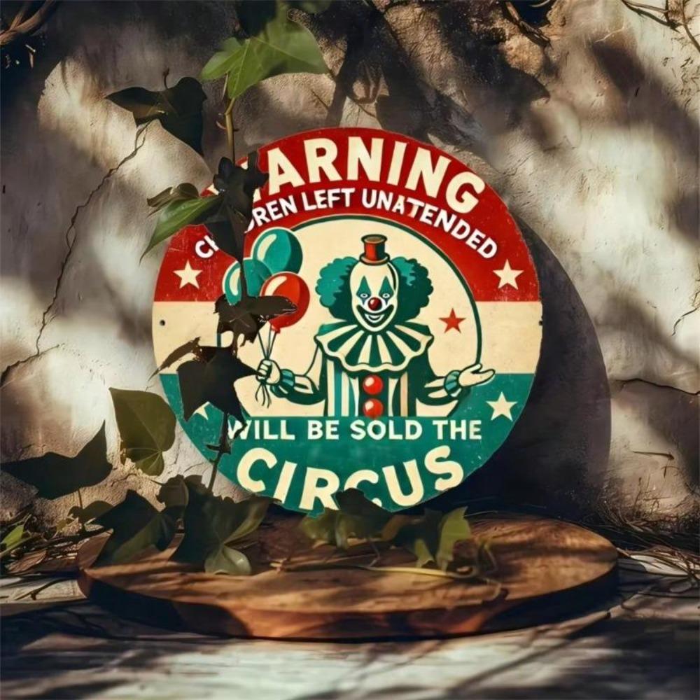Evil Clown Metal Tin Sign Round Wall Art 7.8x7.8 Inch Home Bar Garden Decor