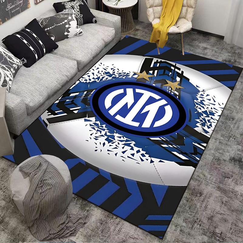 Blue and Black Inter Milan Logo Carpet with Stars Design Suitable for Use As an Anti-slip for Living Room Bedroom Sofas