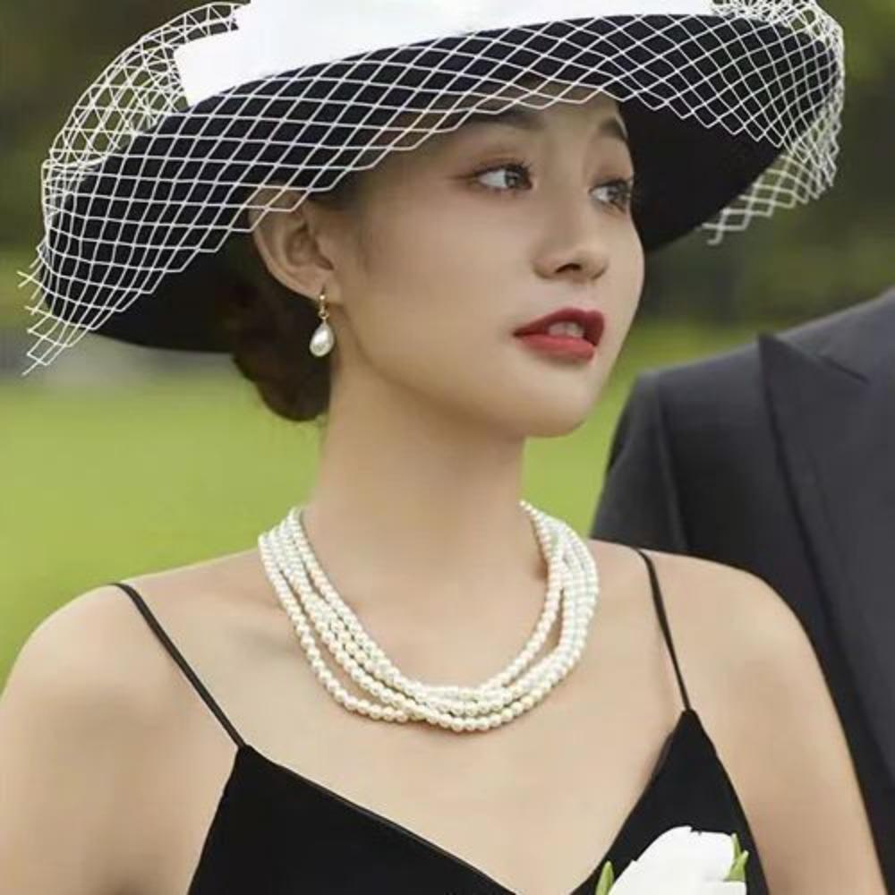 

Y2K Багатошарове намисто з перлів для жінок, Багаторядний ретро чокер, Богемний ланцюжок для светра, Елегантні аксесуари для сукні