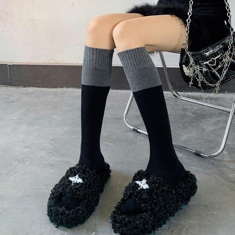 

Female Autumn and Winter Plus Velvet Thickened Warm Pressure Legs Show Thin College Style Calf Socks 1 pair чёрный/серый