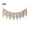 Cotton Rope Backdrop Boho Garland Wall Hanging with Wooden Beads, Hand Woven Tassel Banner, Textured Decor Nordic Window Tapestry, Bohemian