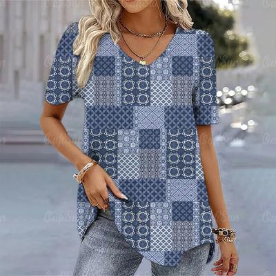 Summer Women T-Shirt 3d Fashion Printing Gradient Harajuku T Shirt Oversized Tee For Female Clothing New Short Sleeve V-Neck Top