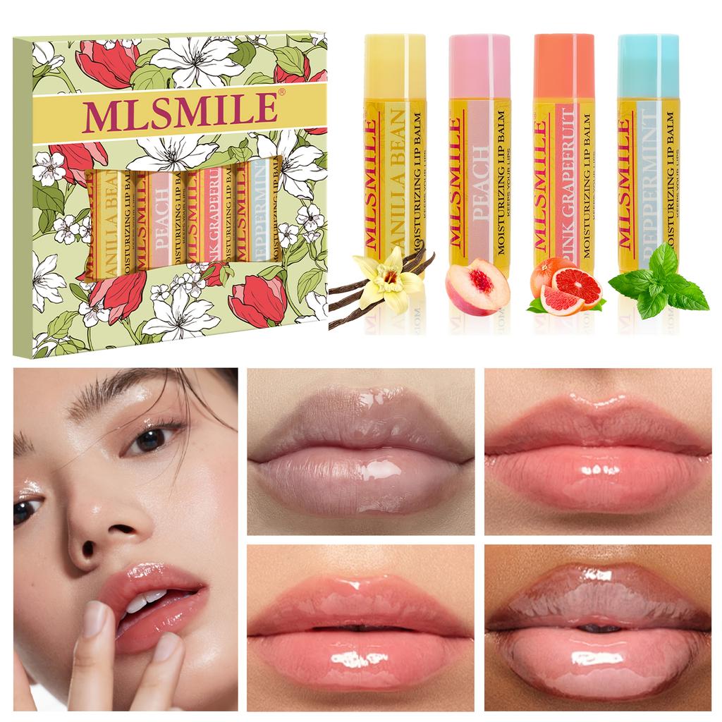 Super Moisturizing Fruit Lip Balm Set, 4 Flavors to Choose From