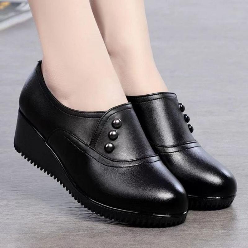 New Spring and Autumn Fashion One-pedal Lazy Single Shoes Wedge Heel Round Head Shallow Mouth Middle and Old Women's Shoes