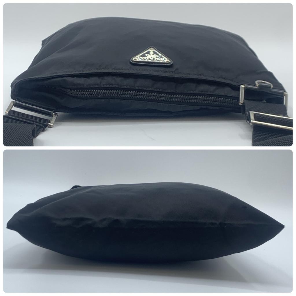 PRADA Tessuto Nylon Shoulder Bag Crossbody Pochette Sacoche Silver Hardware Triangle Logo Plate Black Men Women