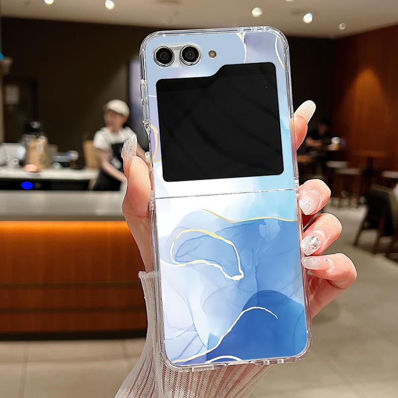 For Samsung Galaxy Z Flip 7 6 5 4 3 Case Watercolor Marble Pattern Hard Clear Folding Cover For Samsung Z Flip6 Flip5 Flip7
