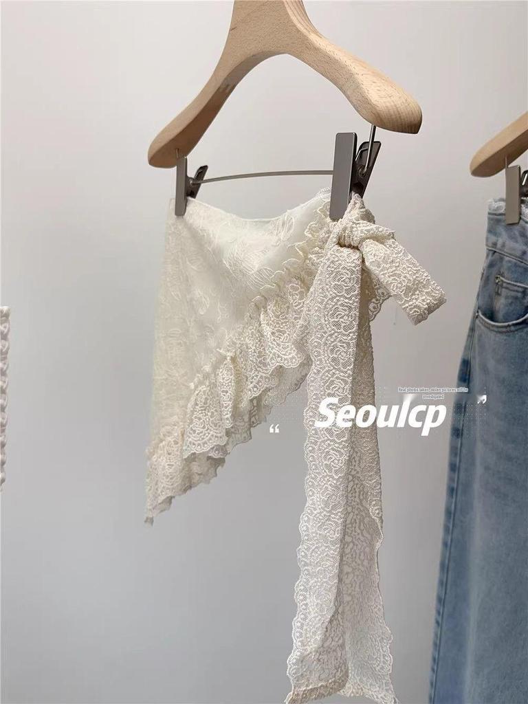 Sheer Lace-Trimmed Irregular Midi Skirt - Chic Summer Fashion