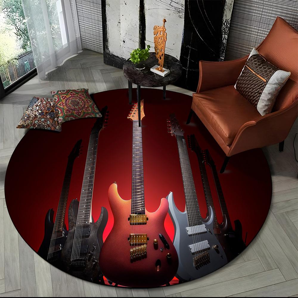 Elektrische Gitarre Klassische Gitarre Runder Teppich für Wohnzimmer Schlafzimmer Kinderzimmer Dekoration, Haustierbereich Teppich Rutschfeste Bodenmatte